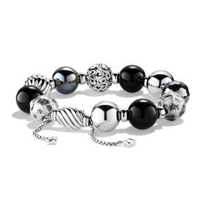 David Yurman Sterling Silver Black Onyx Hematite 14mm Elements Bead Bracelet